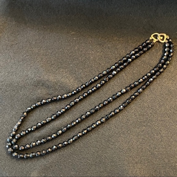 Vintage Black Glass Jet Beads Cut Glass Faceted Bead Necklace Halloween Flapper - Picture 1 of 5